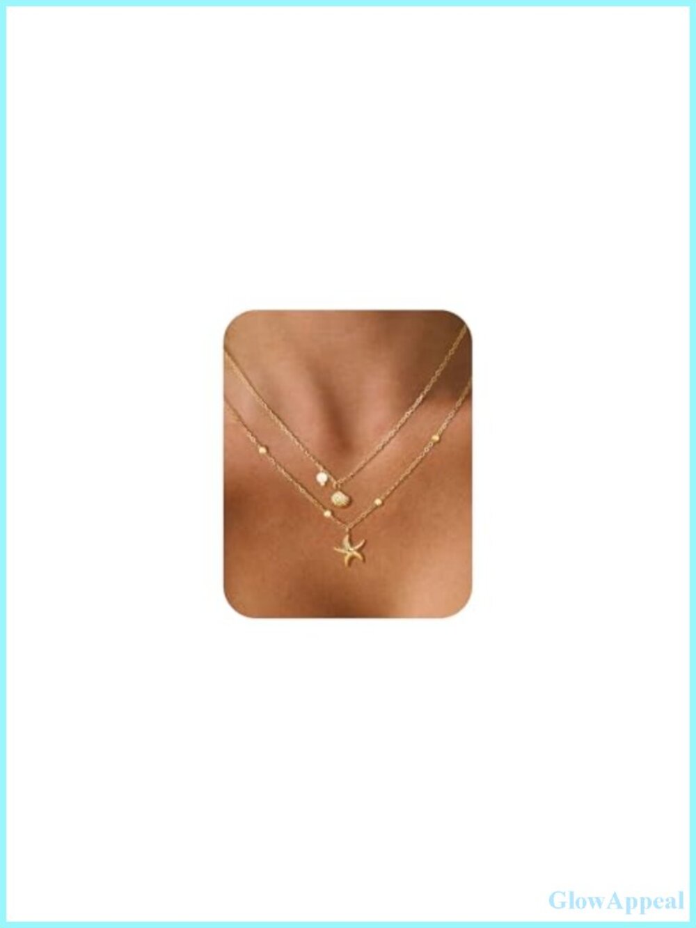 14k Gold Plated Layered Starfish Shell Pearl Necklace Stainless Steel Chain